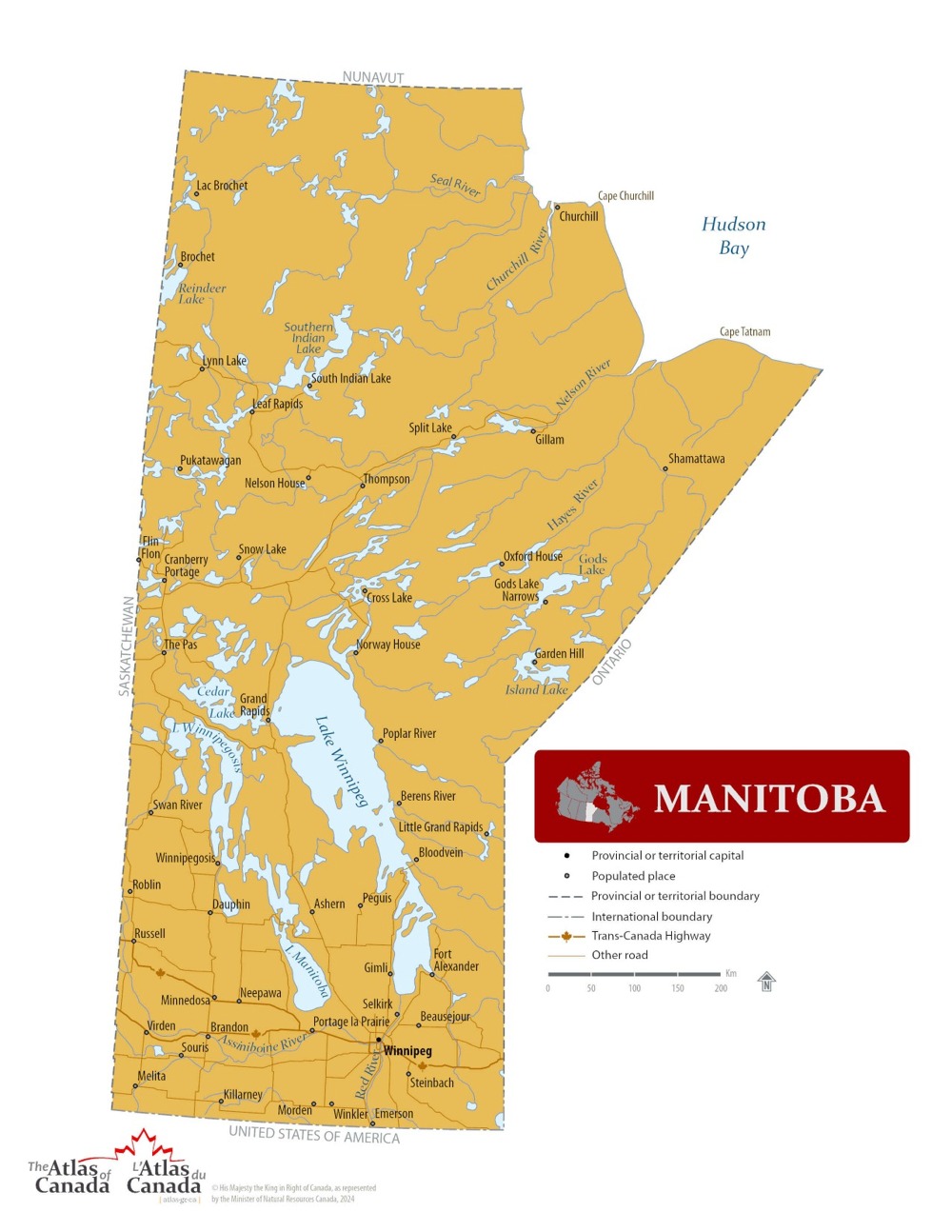 A large detailed map of Manitoba, Canada