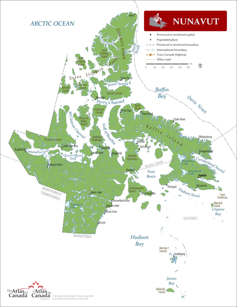 A large detailed map of Nunavut, Canada