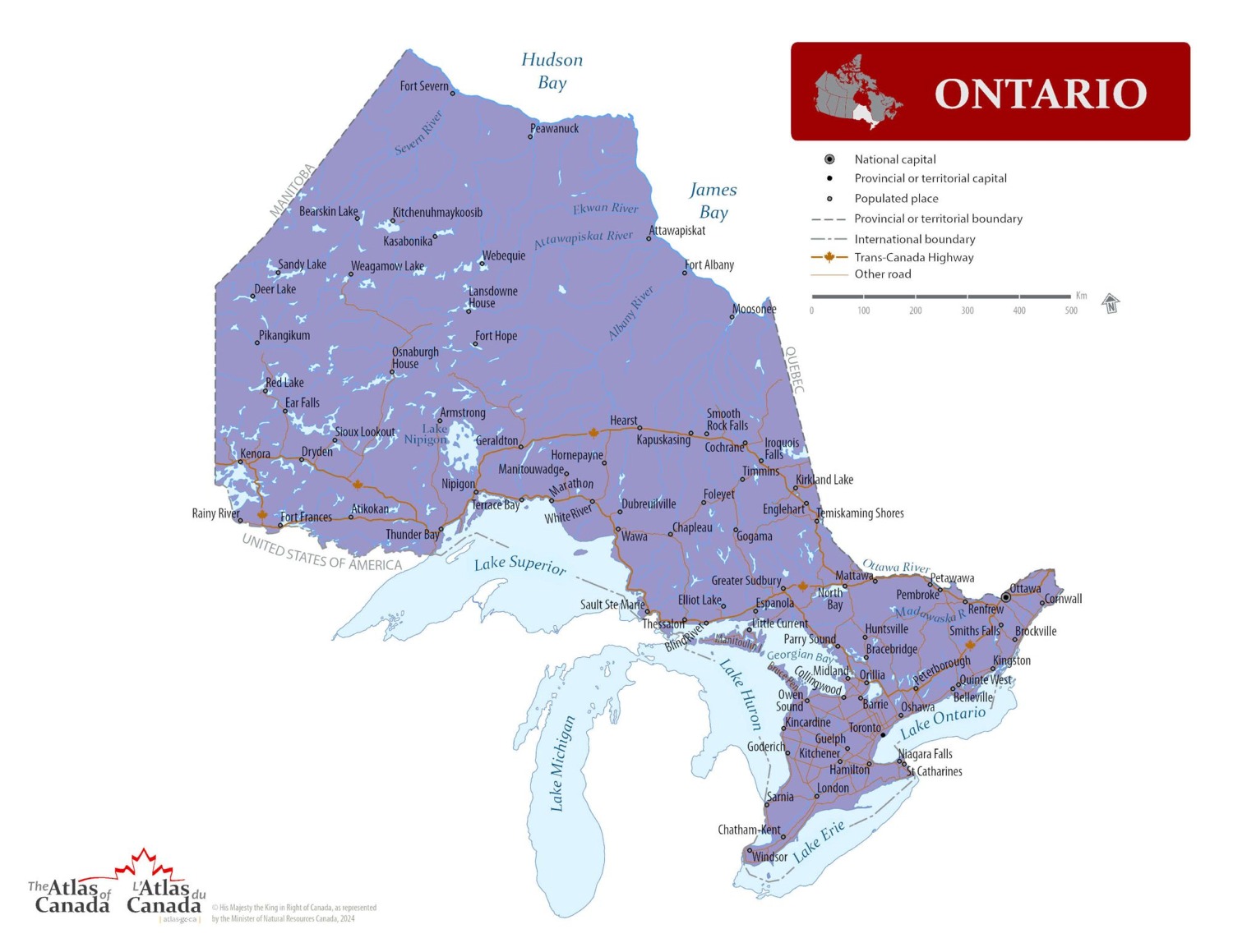 A large detailed map of Ontario, Canada