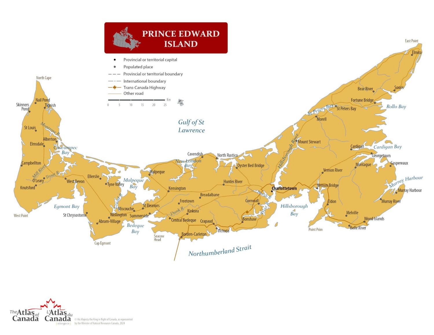 A large detailed map of Prince Edward Island, Canada