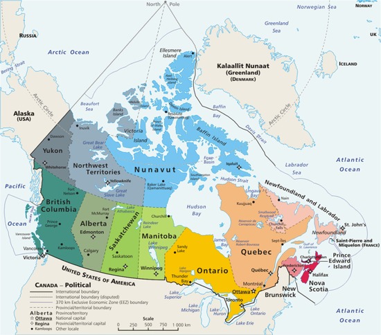 A large map of Canada - Canadian provinces and territories