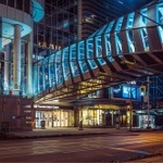 The exterior of the Eaton Centre Bridge, Toronto, Ontario, Canada.