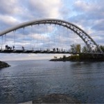 The Humber Bay Arch Bridge in Toronto, Ontario, Canada.