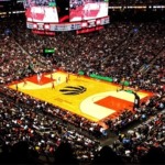 A basketball game inside the Scotiabank Arena at 40 Bay Street Toronto, Ontario, Canada.