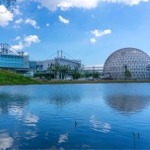 The Cinesphere and Ontario Place Pods in Toronto, Ontario, Canada.