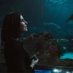 A photograph inside the Ripley's Aquarium of Canada in Toronto, Ontario. It shows a patron viewing the aquatic life from an acrylic glass tunnel.