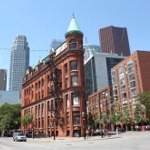 Gooderham Building, also known as the Flatiron Building, is a historic office building at 49 Wellington Street East.
