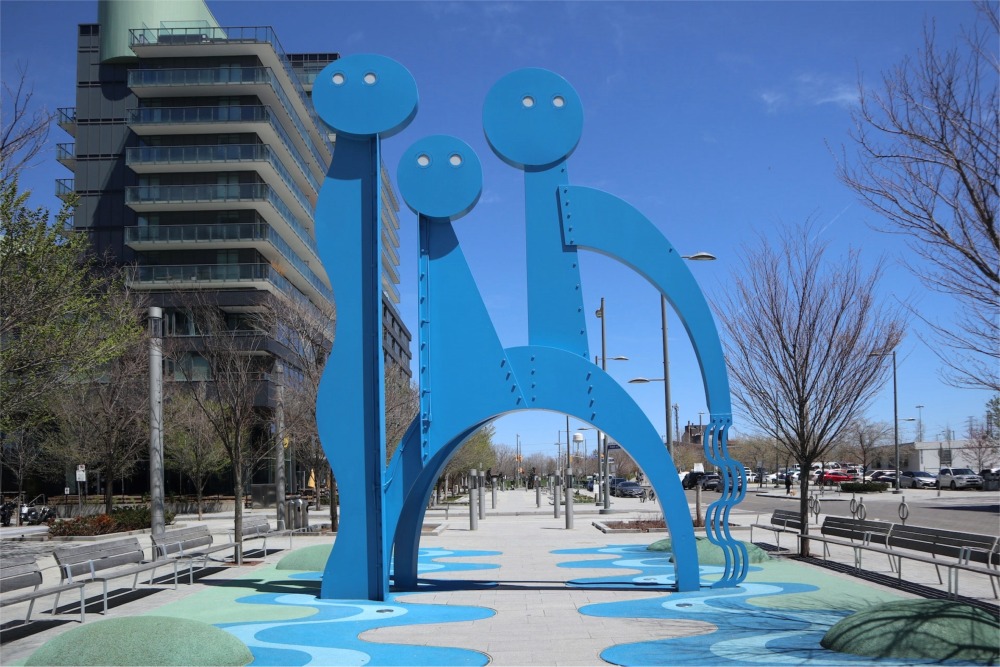 The water guardians sculpture by Canadian artists Daniel Borins and Jennifer Marman situated at Front St. E., Toronto, Ontario, Canada.