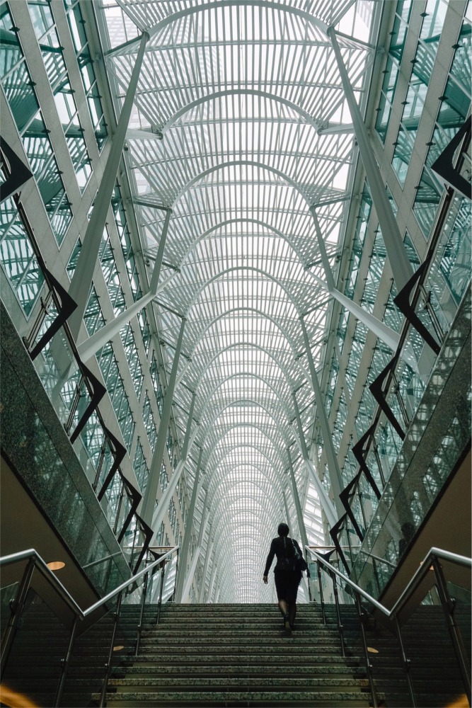 Photograph of the Allen Lambert Galleria aka 'the crystal cathedral of commerce' in Toronto, Ontario, Canada.