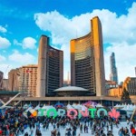 This is the biggest crowd I have ever seen in a photograph of Nathan Phillips Square in Toronto, Ontario, Canada.