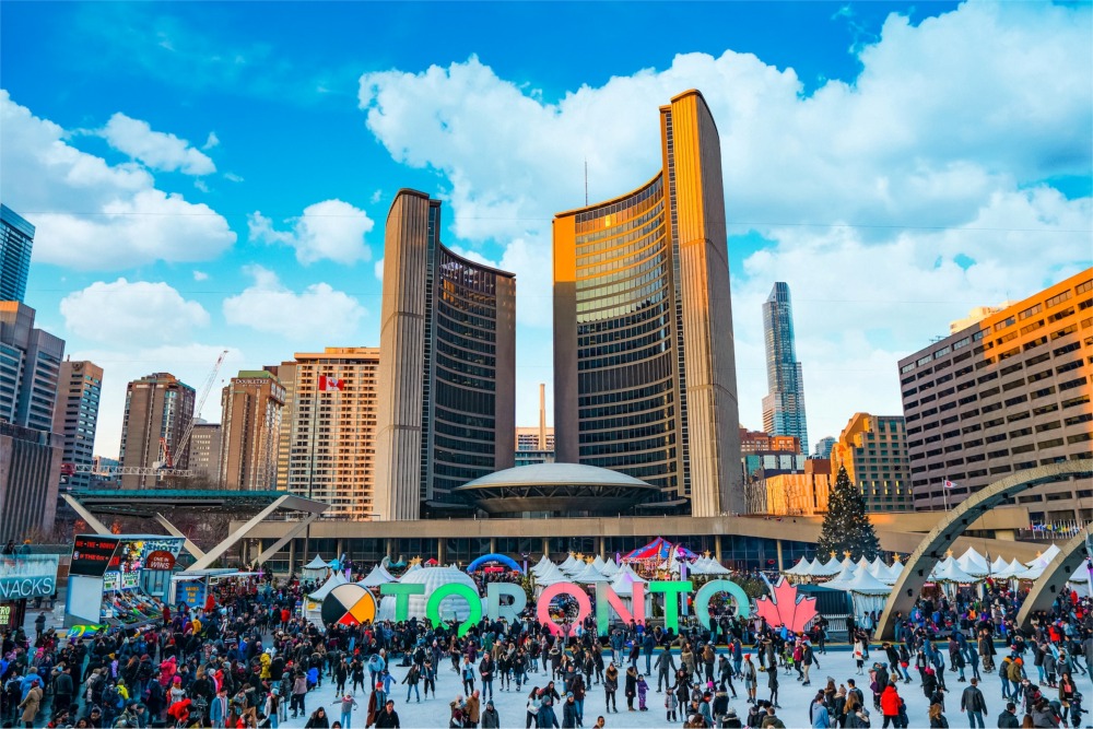 This is the biggest crowd I have ever seen in a photograph of Nathan Phillips Square in Toronto, Ontario, Canada.