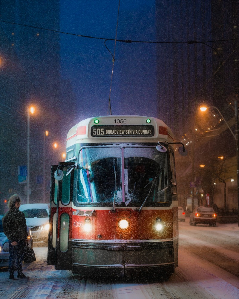 This Canadian Light Rail Vehicles (CLRV) Toronto streetcar/tram looks rather forlorn in the winter snow.